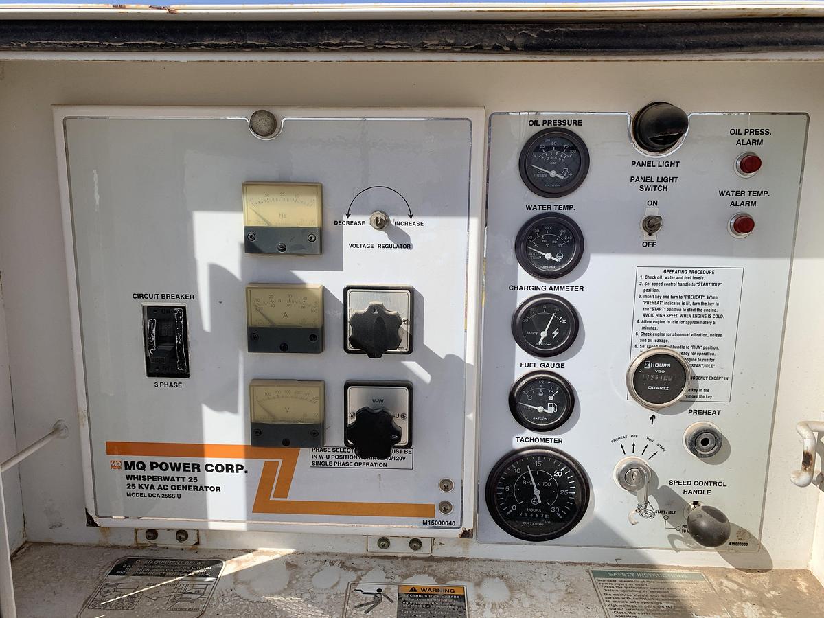 Used 2004 MQ POWER WHISPERWATT DCA-25SSIU S/A BUMPER PULL 14.4KW GENERATOR