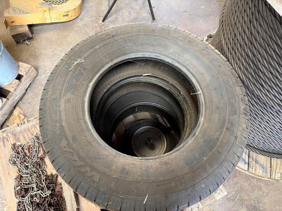 Used (2 pallets) assorted manual tong parts, slip handles, slip dies, (3) Goodyear P265/70R17 tires, etc