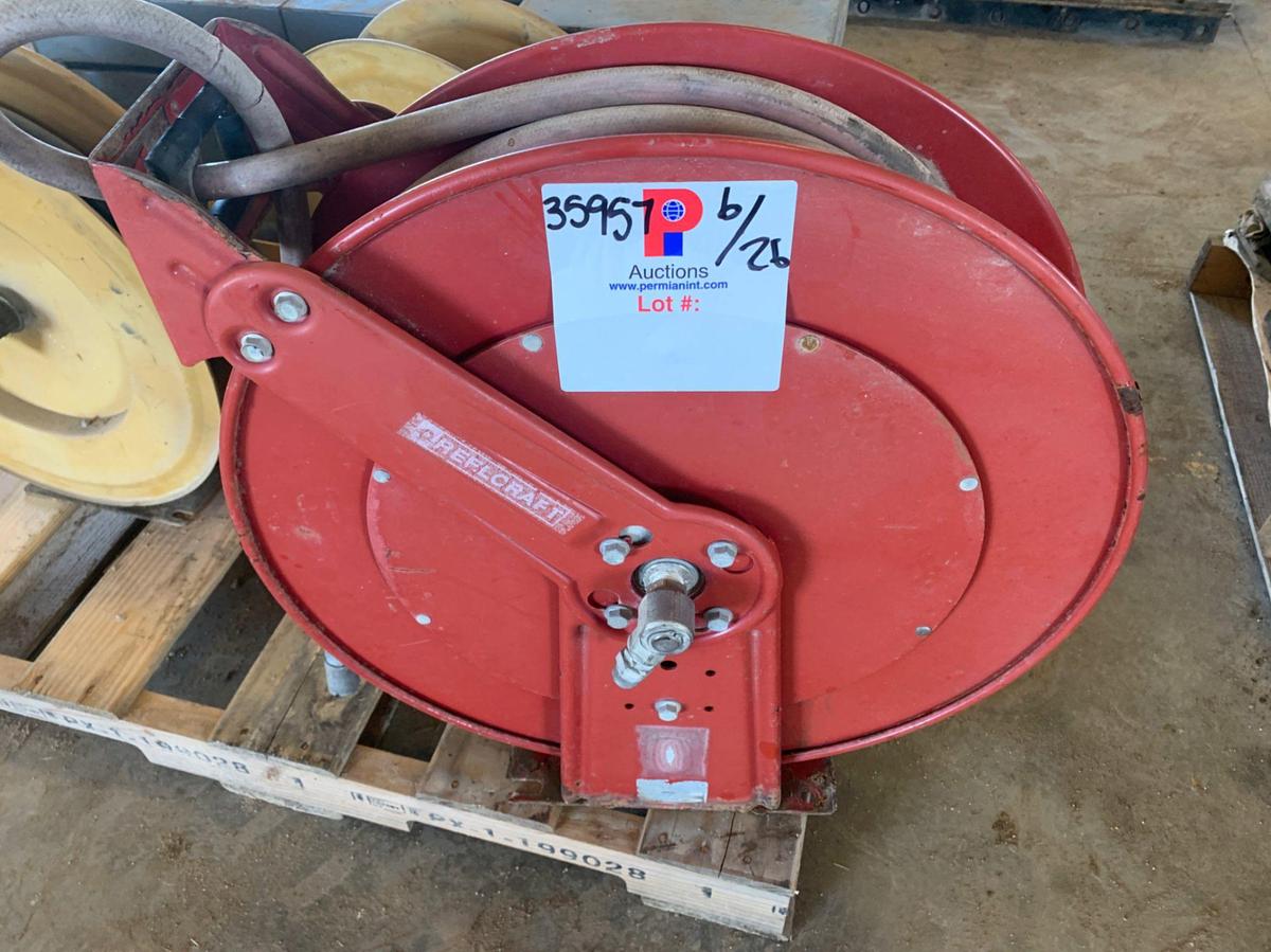 Used Pallet of 3 50’ Hose Reels and Job Box