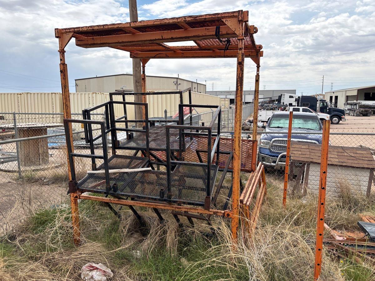 Used 8’ x 8’ x 9’ adjustable height work platform & assorted tools
