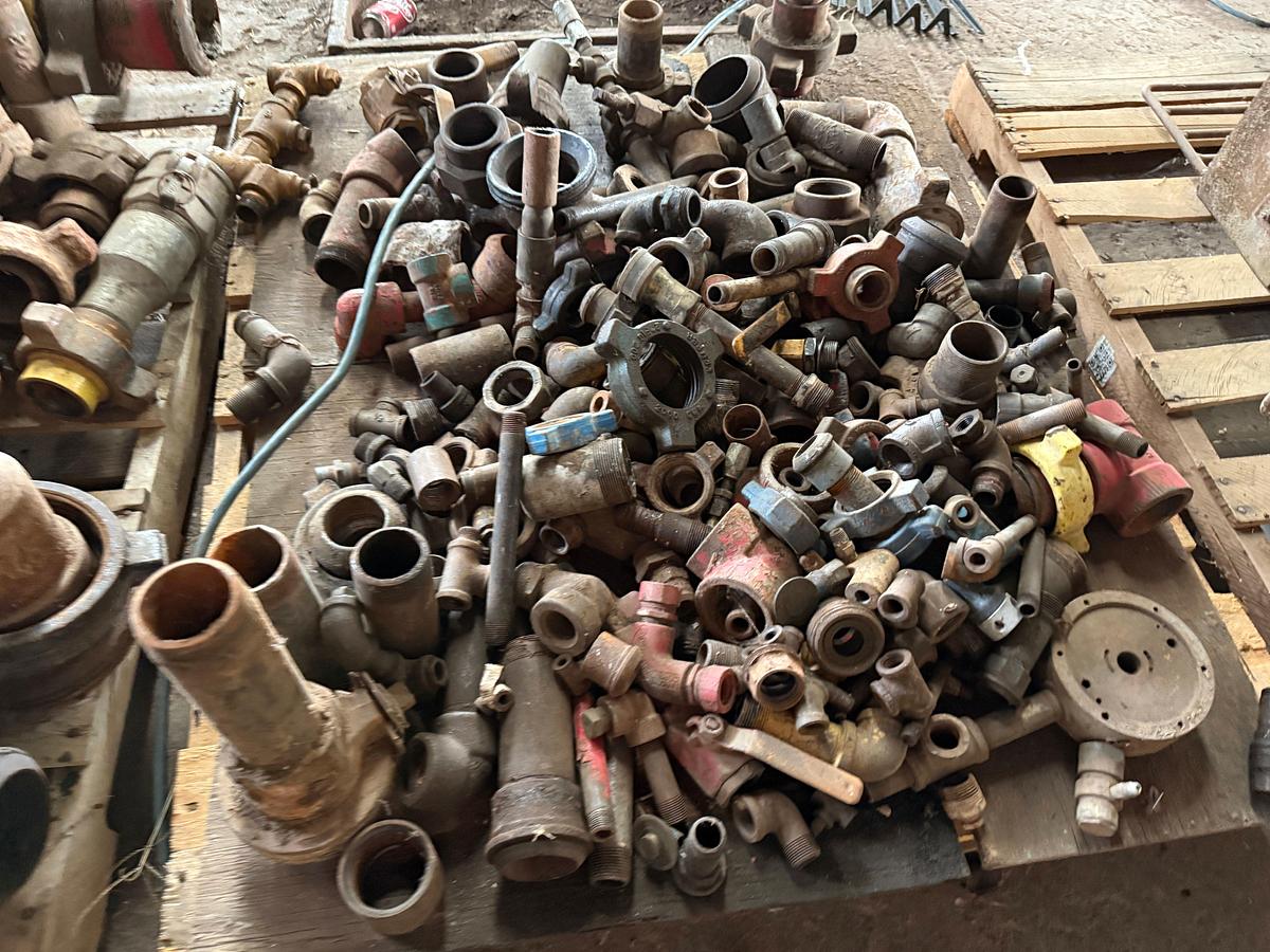 Used 3) PALLETS OF VARIOUS PIPE FITTINGS, SWEDGES, Valves, HAMMER UNIONS, & RELATED