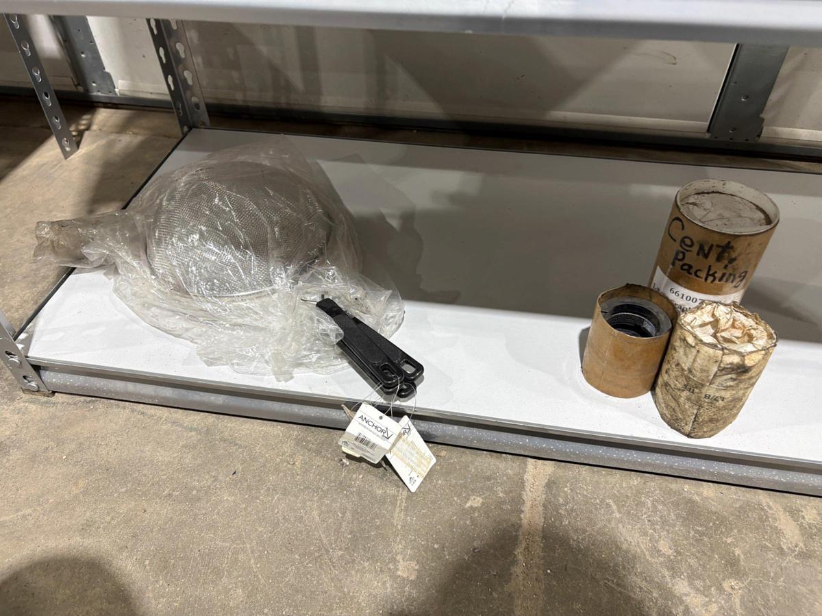 Used Shelving unit w/ (UNUSED) XK-90 & Logan swivel parts, stabbing guides, Kelly valve kits, guages, etc