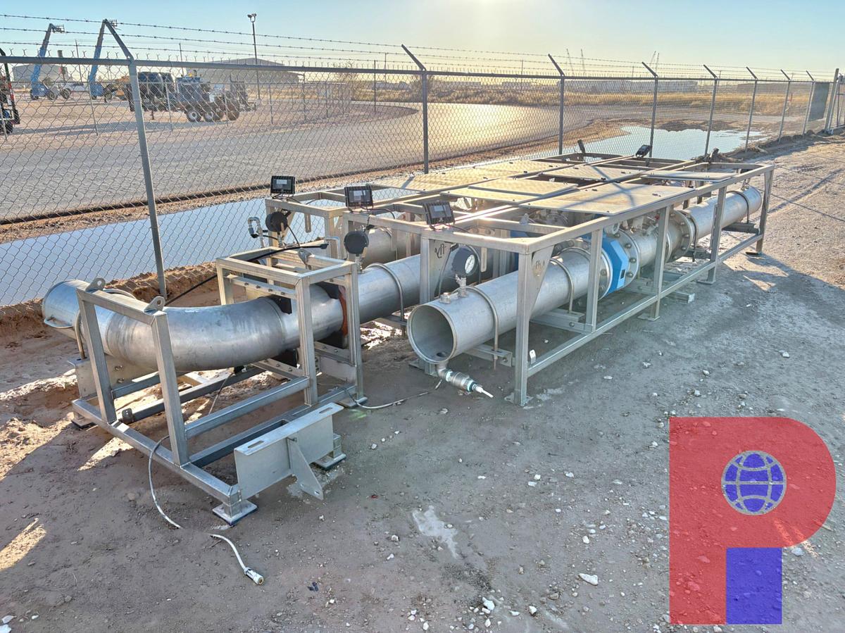 Used STAINLESS STEEL WATER TRANSFER MANIFOLD WITH (3) FLOW METERS 12” X 18.5’