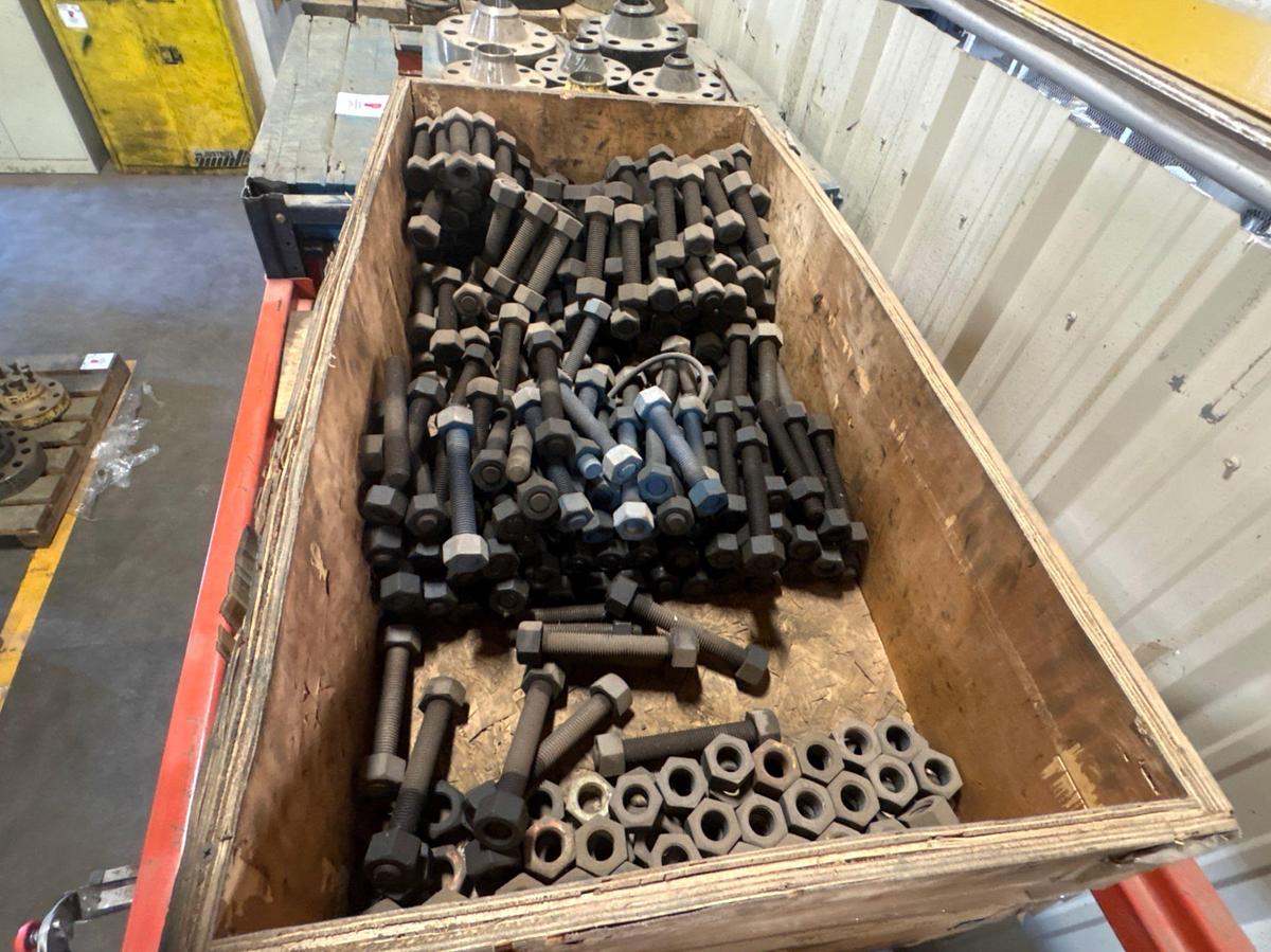 Used Crate of assorted stud bolts & nuts