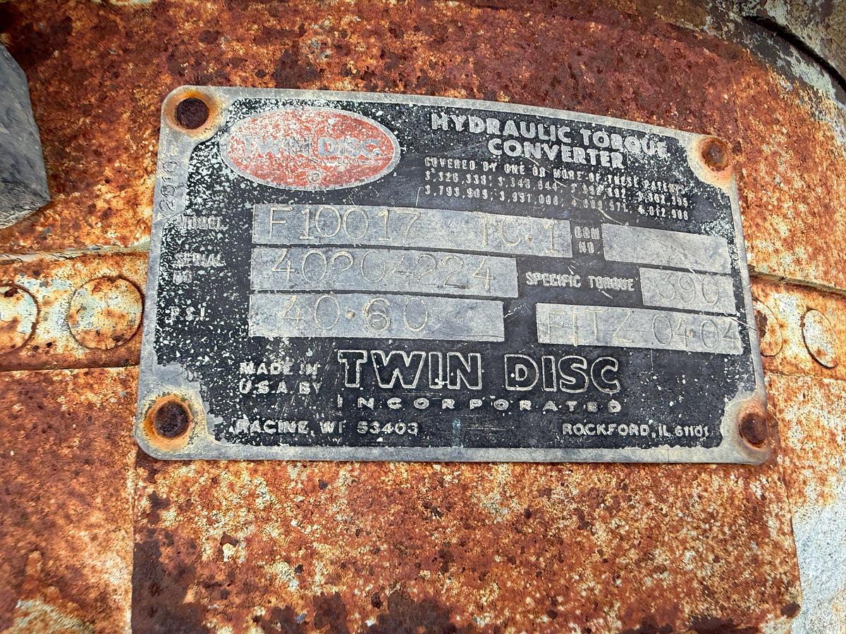 Used DETROIT 6V92T DIESEL ENGINE W/ TWIN DISC F-10017-TC-1 TORQUE CONVERTER & RADIATOR, SKIDDED