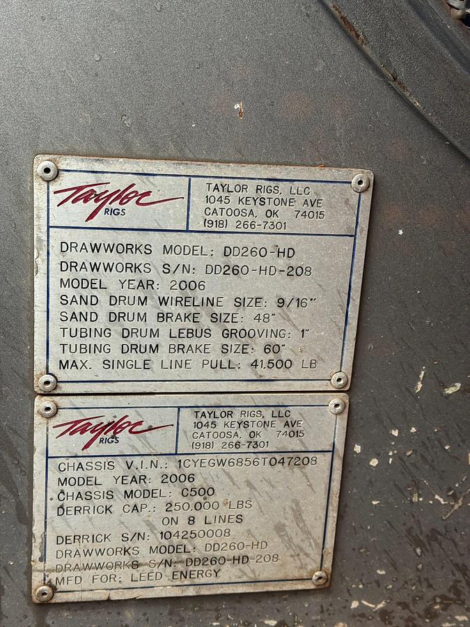 Used 2008 TAYLOR C500 DD 104'-250K 5-AXLE WELL SERVICE WORKOVER RIG