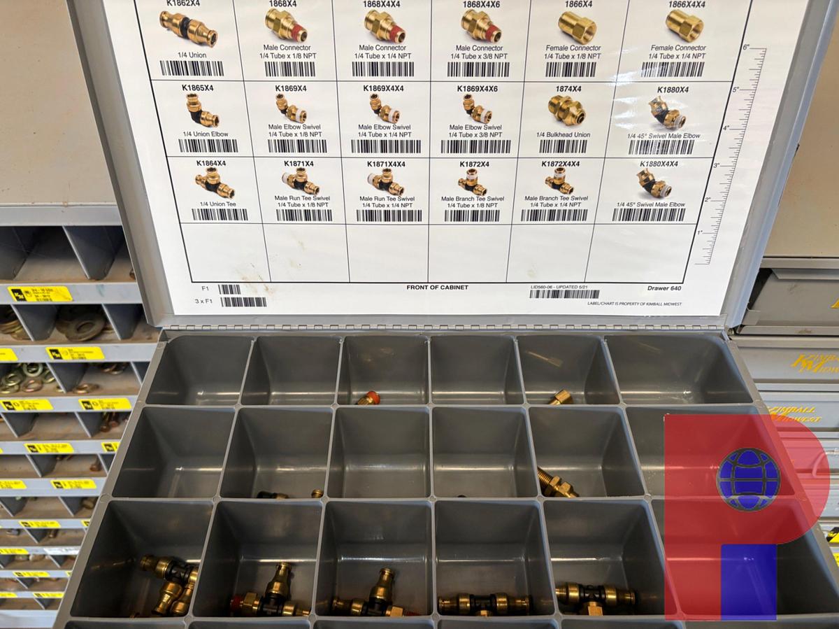 Used (3) KIMBALL MIDWEST BOLT BINS W/ CONTENTS