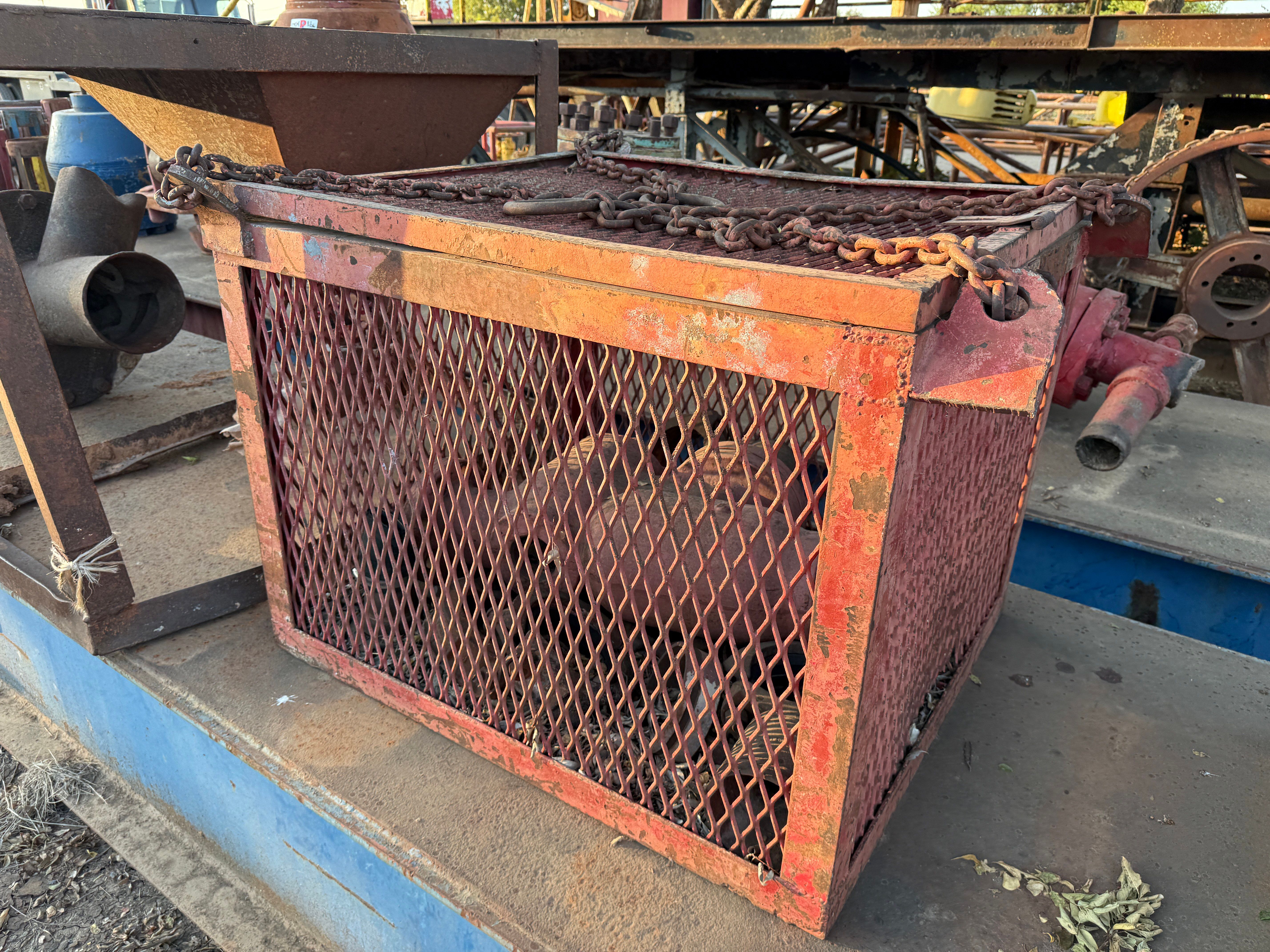 Used 32” x 32” x 20” CONE SHAPED MUD MIXING HOPPER & 42" x 36" x 32" JUNK BASKET W/ TOP & LIFTING EYES