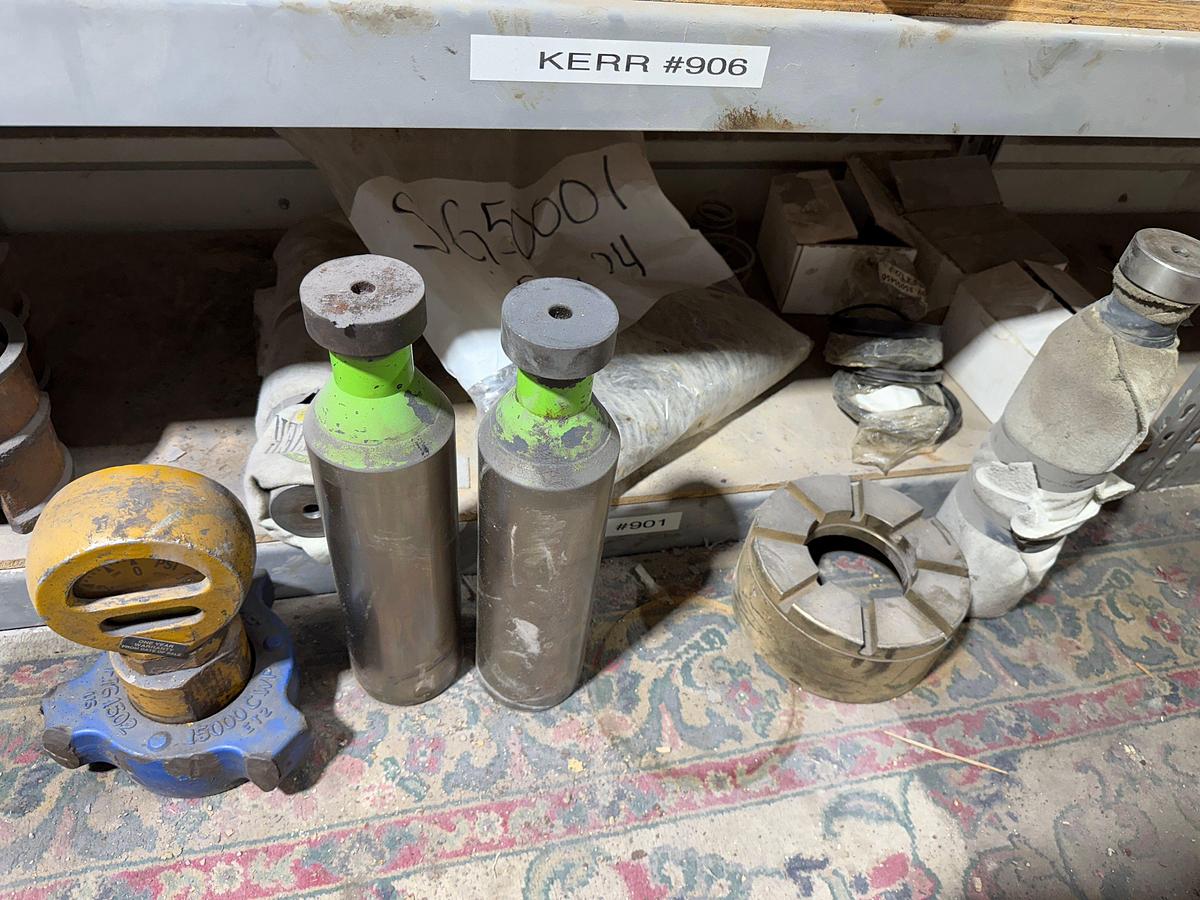 Used 6-SHELVE SECTION OF KERR & SOME OFM TRIPLEX PUMP PARTS