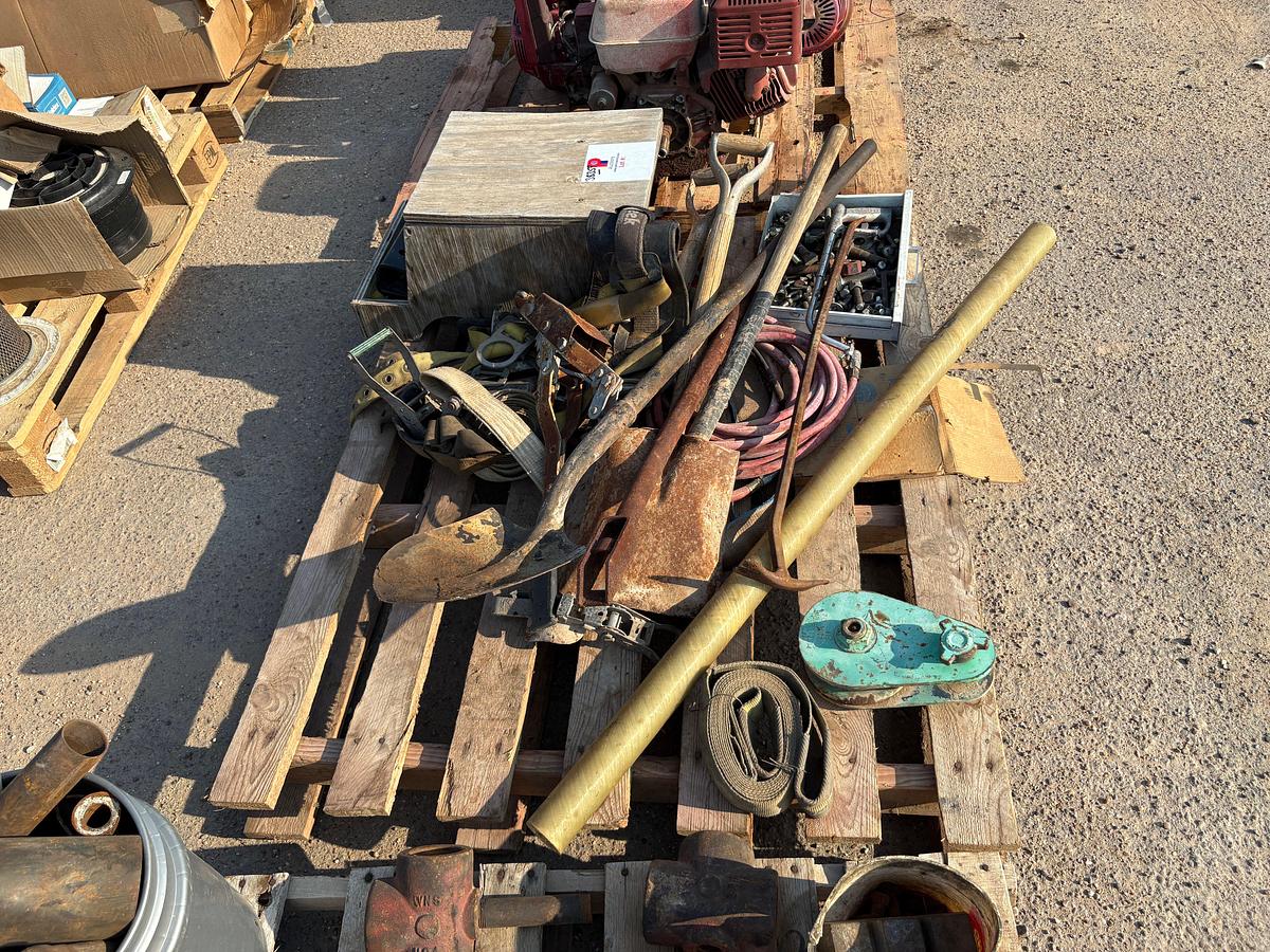 Used (3 pallets) w/ shovels, 7-7/8”od x 1-1/8” Id drive hubs, u-bolts, hose fittings, etc.