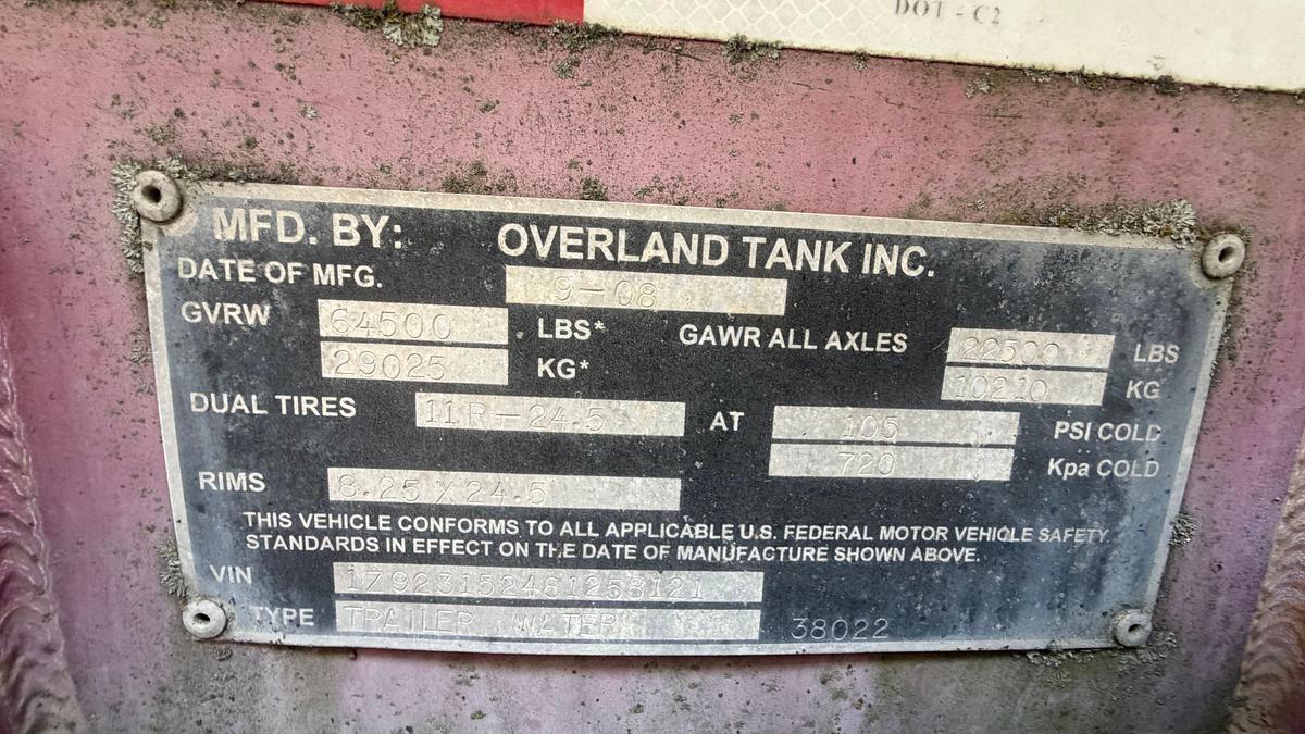 Used 2008 Overland 2 Comp. 130 BBL. Kill Trailer