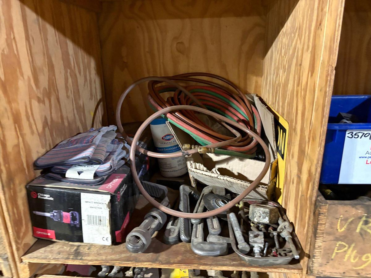 Used (6) shelves of assorted shop tools & valve parts