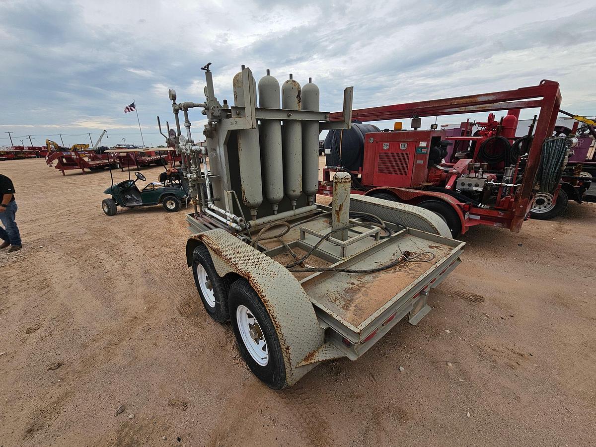 Used 2-station closing unit mtd on shopbuilt t/a bumper pull trailer