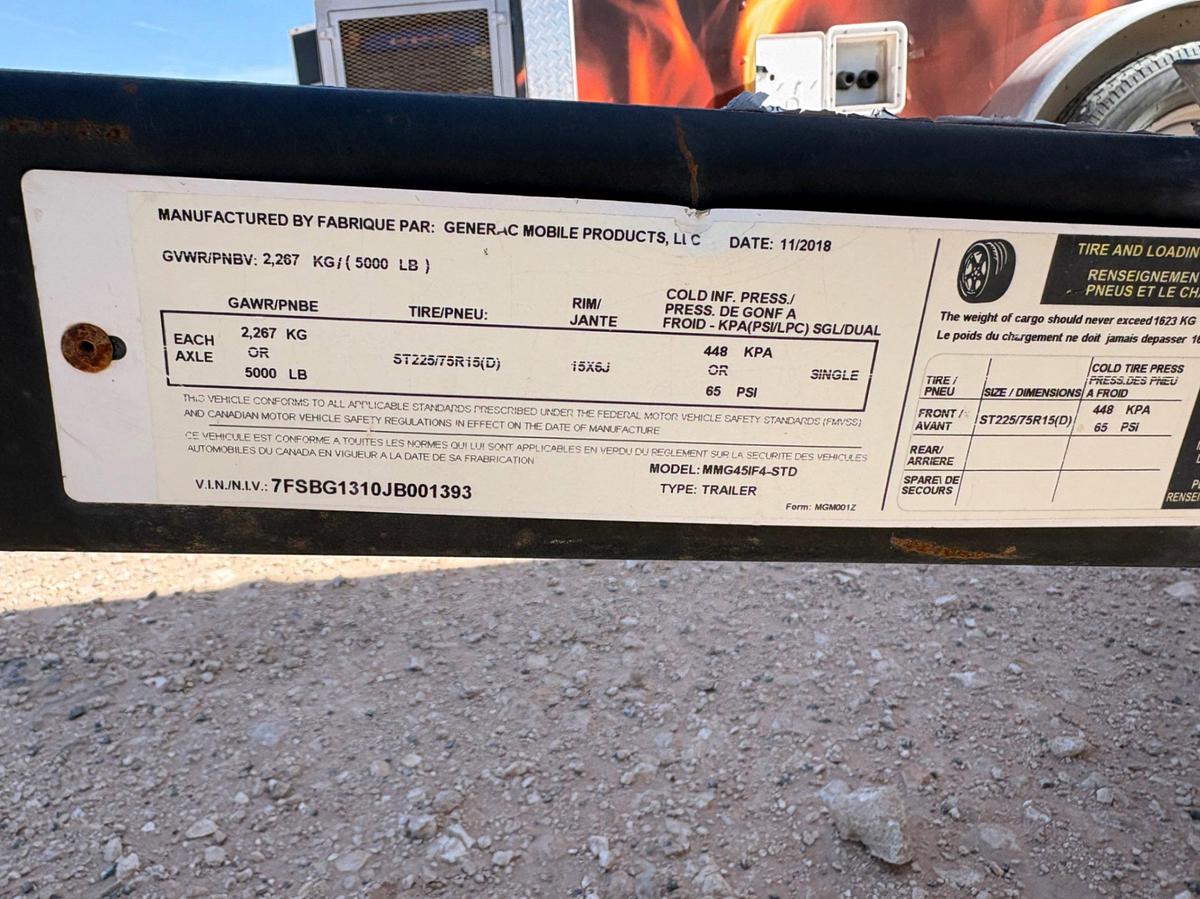 Used 2018 GENERAC MOBILE PRODUCTS MMG45IF4-STD 38KW S/A BUMPER PULL GENERATOR