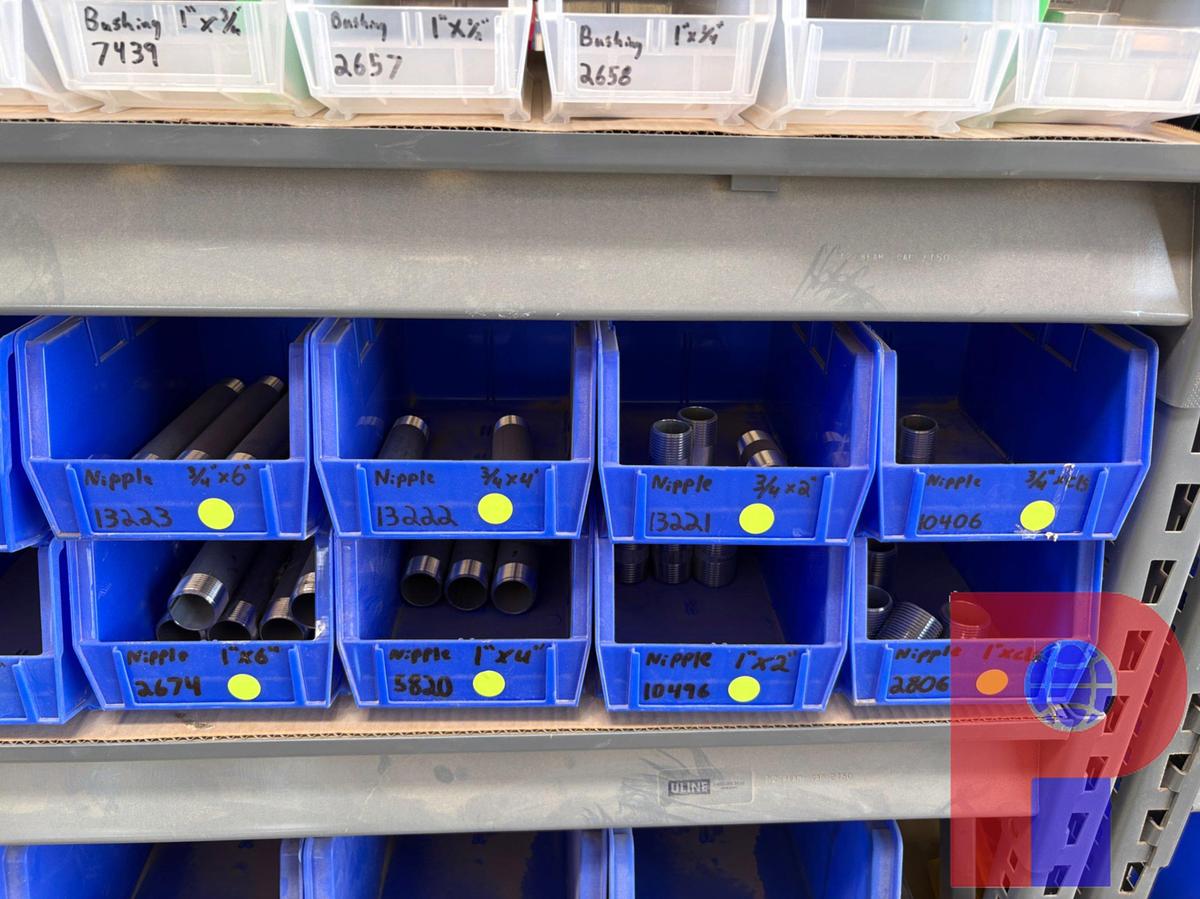 Used 6’ X 2’ X 6’ SHELF W/ STOCKED BOLT BINS