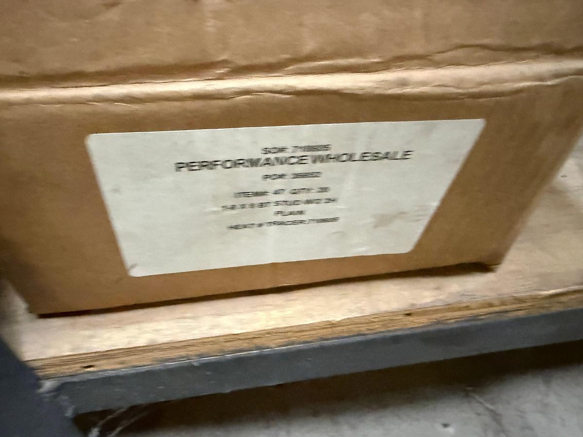 Used 5-SHELF RACK W/ CONTENTS OF PVC BALL VALVES & UNIONS, NETCO COLLAR LEAK REPAIR CLAMPS, (14+) BOXES 5/8” THRU 1” STUDS & NUTS