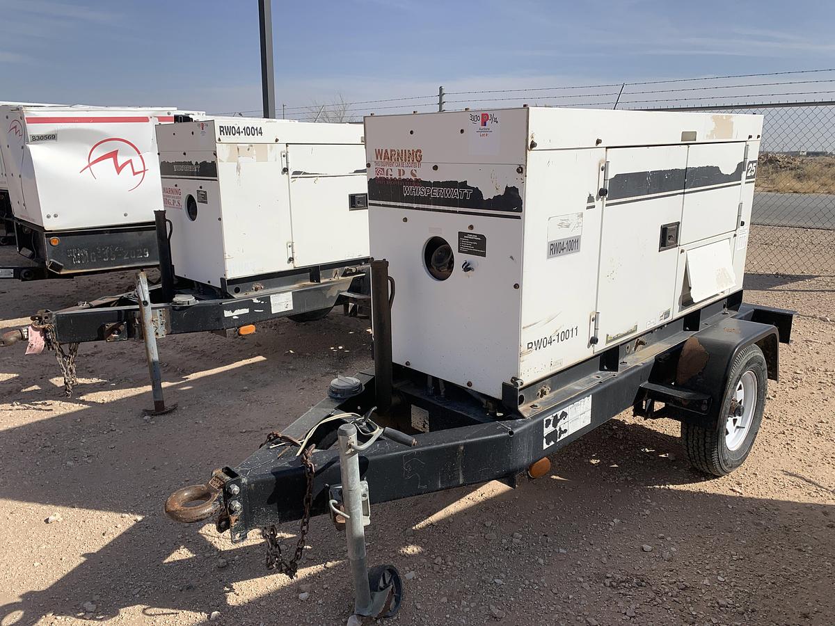 Used 2004 MQ POWER WHISPERWATT DCA-25SSIU S/A BUMPER PULL 14.4KW GENERATOR
