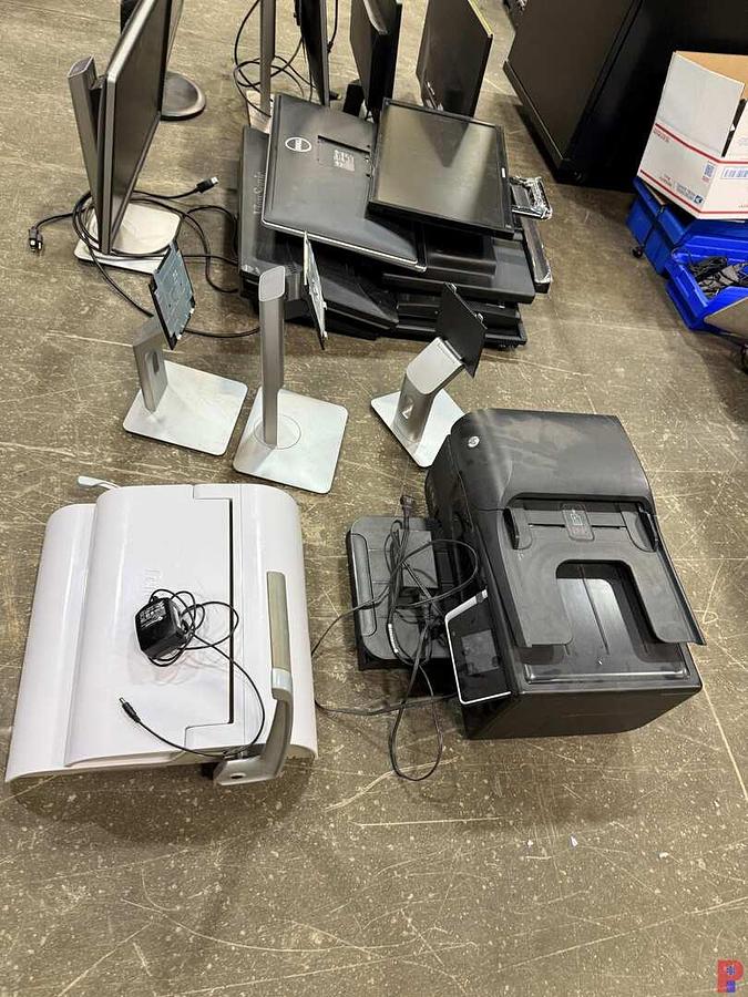 Used (14) 20” - 23” DELL, LG, ACER, SAMSUNG, VIEWSONIC, COMPUTER MONITORS & STANDS, (1) FELLOWES PULSAR 300 BINDING MACHINE