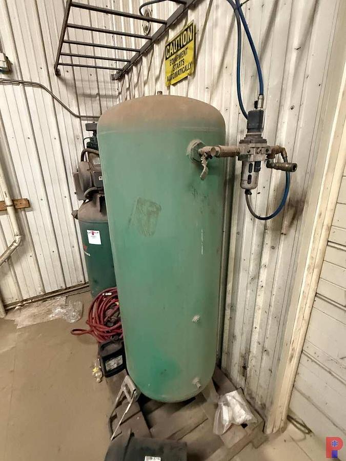 Used CHAMPION VR7F-8 7.5HP/230V/1PH 80 GALLON AIR COMPRESSOR W/ EXTRA SUPPLY TANK & UNUSED ELECTRIC MOTOR