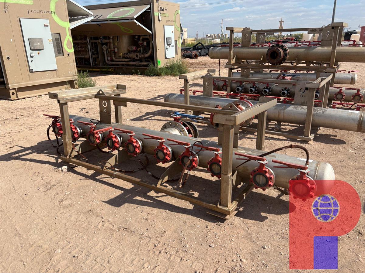 Used STAINLESS DISTRIBUTION MANIFOLD W/ 12” INLET & (10) 4” OUTLETS