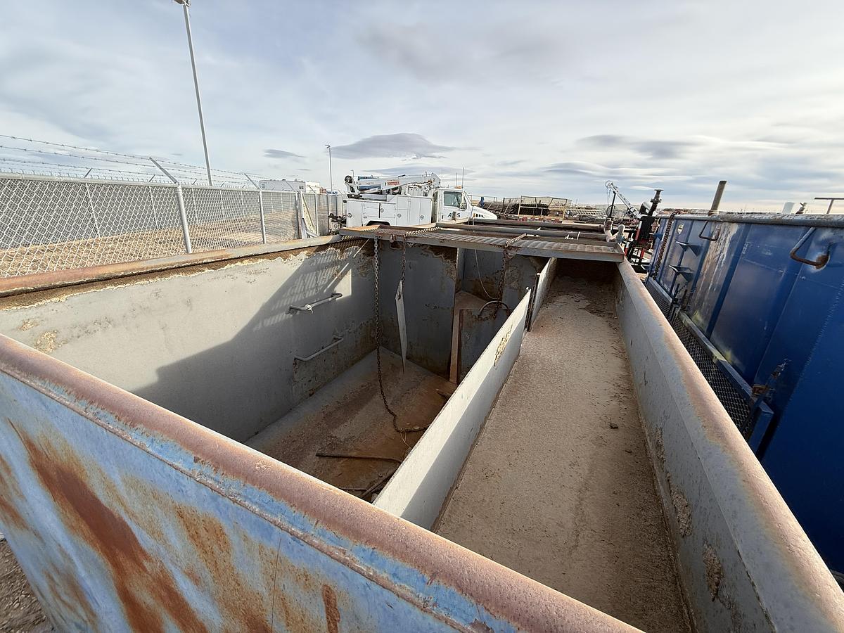 Used 18’L X 7’W X 5’H 2-COMP. REVERSE PIT W/ CATWALK, HOSE RACK, & TROUGH