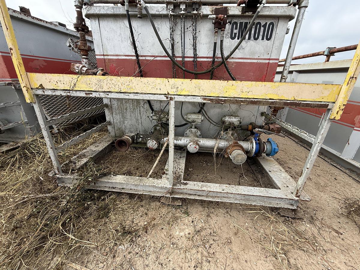 Used 15’ X 7’ X 5’ 3-COMP CEMENT MIXING TANK W/ AGITATORS, AIR VALVES CATWALK, PORCH,