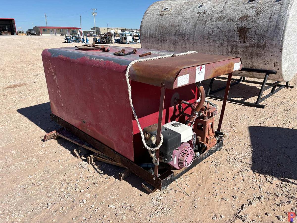 Used 80” X 45” X 45” OIL TANK W/ BEAN TRANSFER PUMP & HONDA GAS ENGINE