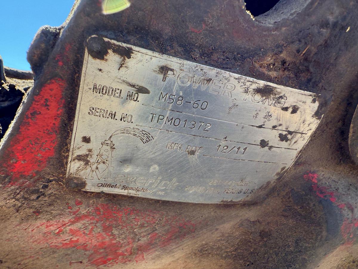 Used MAVERICK M58-60 HYD POWER TUBING TONG W/ BACK-UP, TRANSPORT SKID F/ PARTS (INCOMPLETE)