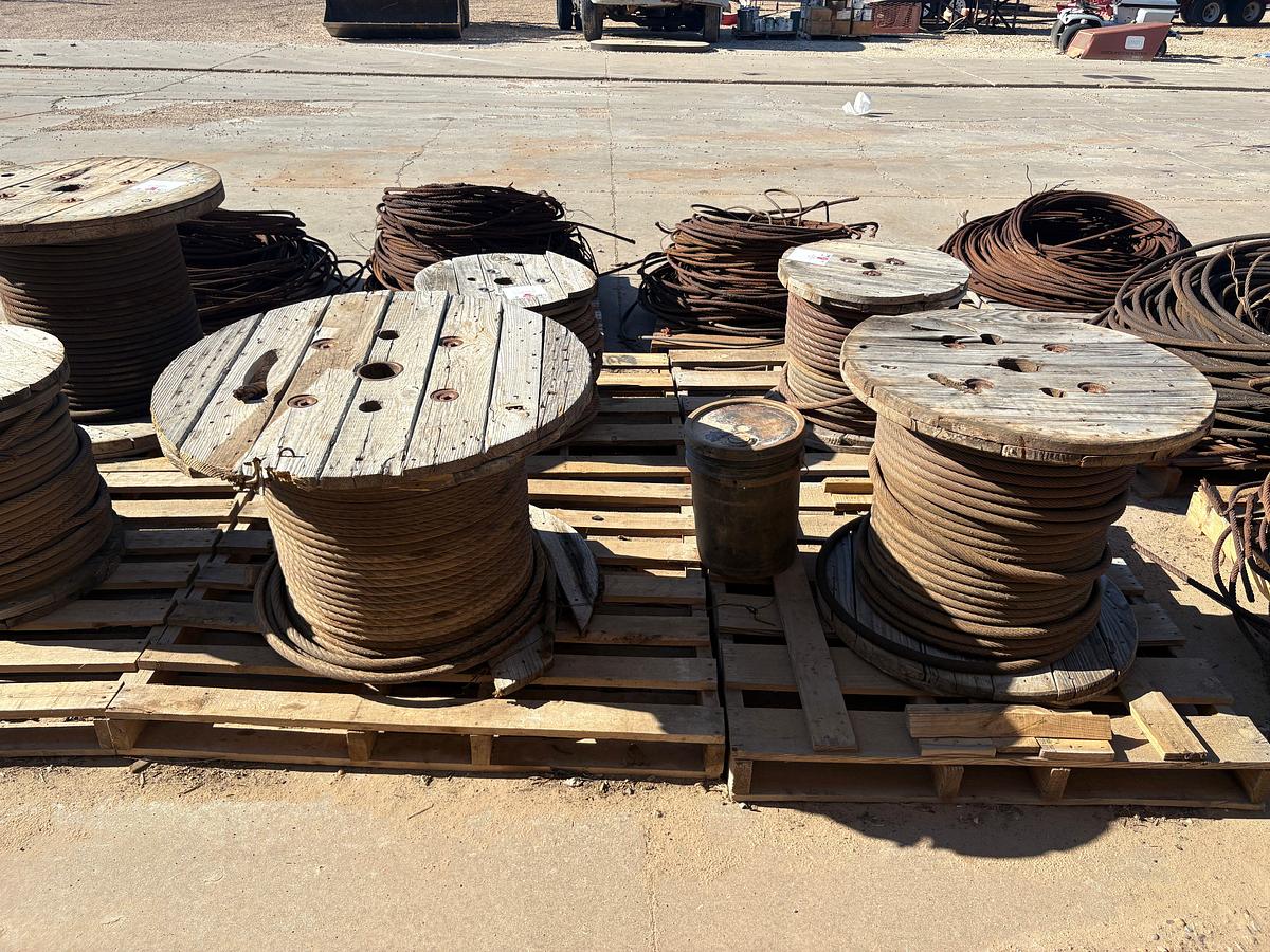 Used (7) spools of assorted size wire rope/cable
