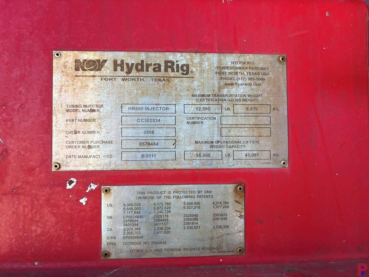 Used HYDRA RIG HR680 INJECTOR STRIPPER & PACKOFF, HOSE REEL & PUMP ON 11’ X 8’ HD SKID