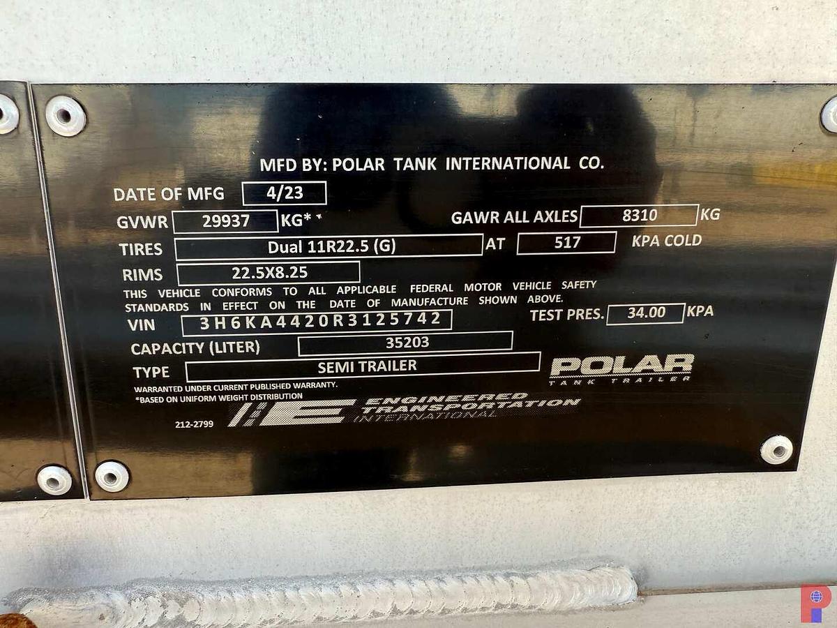 Used 2024 POLAR TANK 9,200 GAL. DOT 406AL T/A FUEL TANK TRAILER