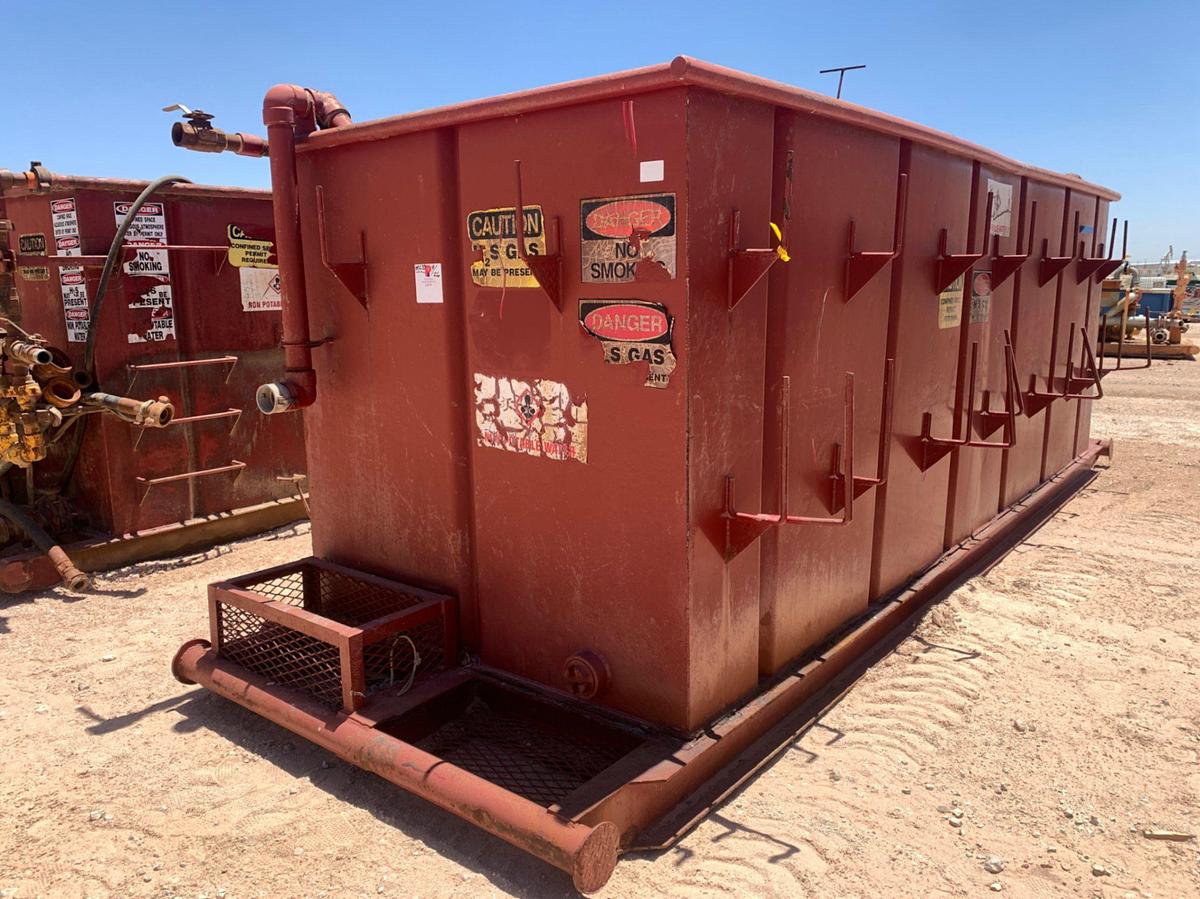 Used 21’ L x 9’ W x 8’ T 115 Bbl Open Top Skidded Tank