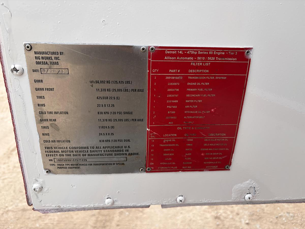 Used 2012 RIG WORKS MUSTANG 550 5-AXLE WELL SERVICE RIG