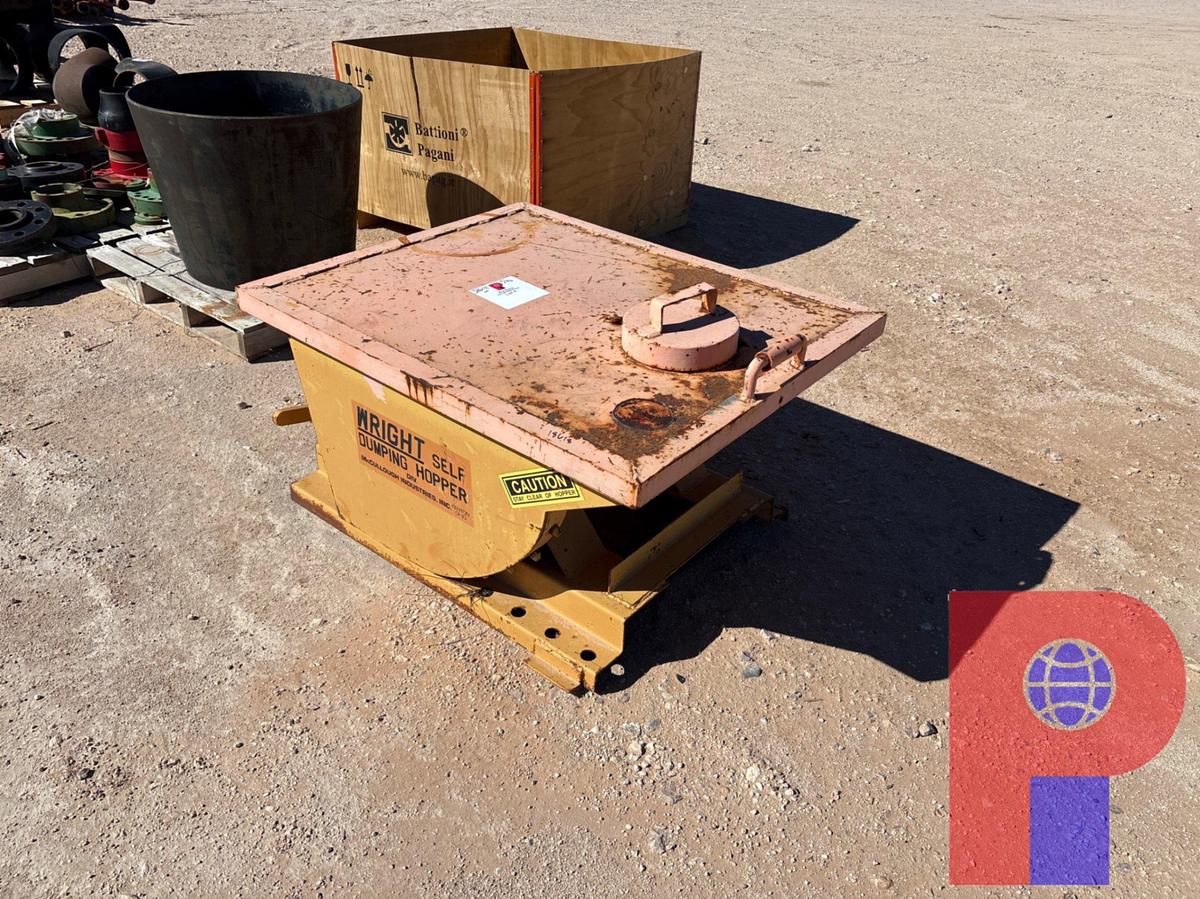 Used WRIGHT 43” X 35” X 24” SELF DUMPING HOPPER W/ FORKLIFT POCKETS