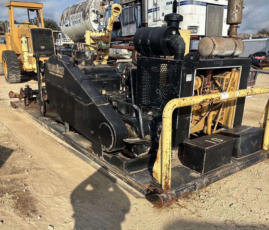 Used GARDNER DENVER TEE 5K TRIPLEX WELL SERVICE PUMP P/B CATERPILLAR 6-CYL ENGINE, SKIDDED