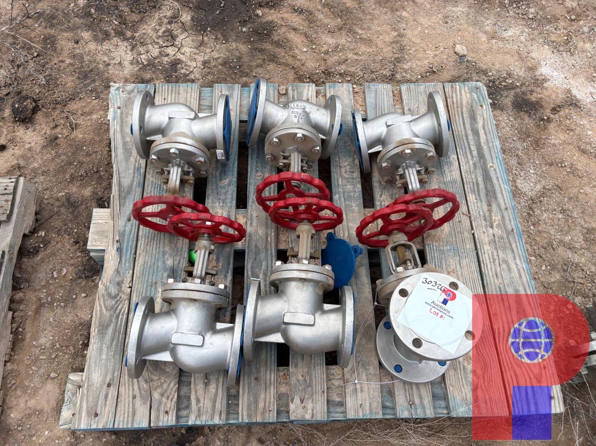 Used (6) 3” 150PSI GATE VALVES & CRATE OF ASSORTED HAMMER UNIONS/FLANGE FITTINGS