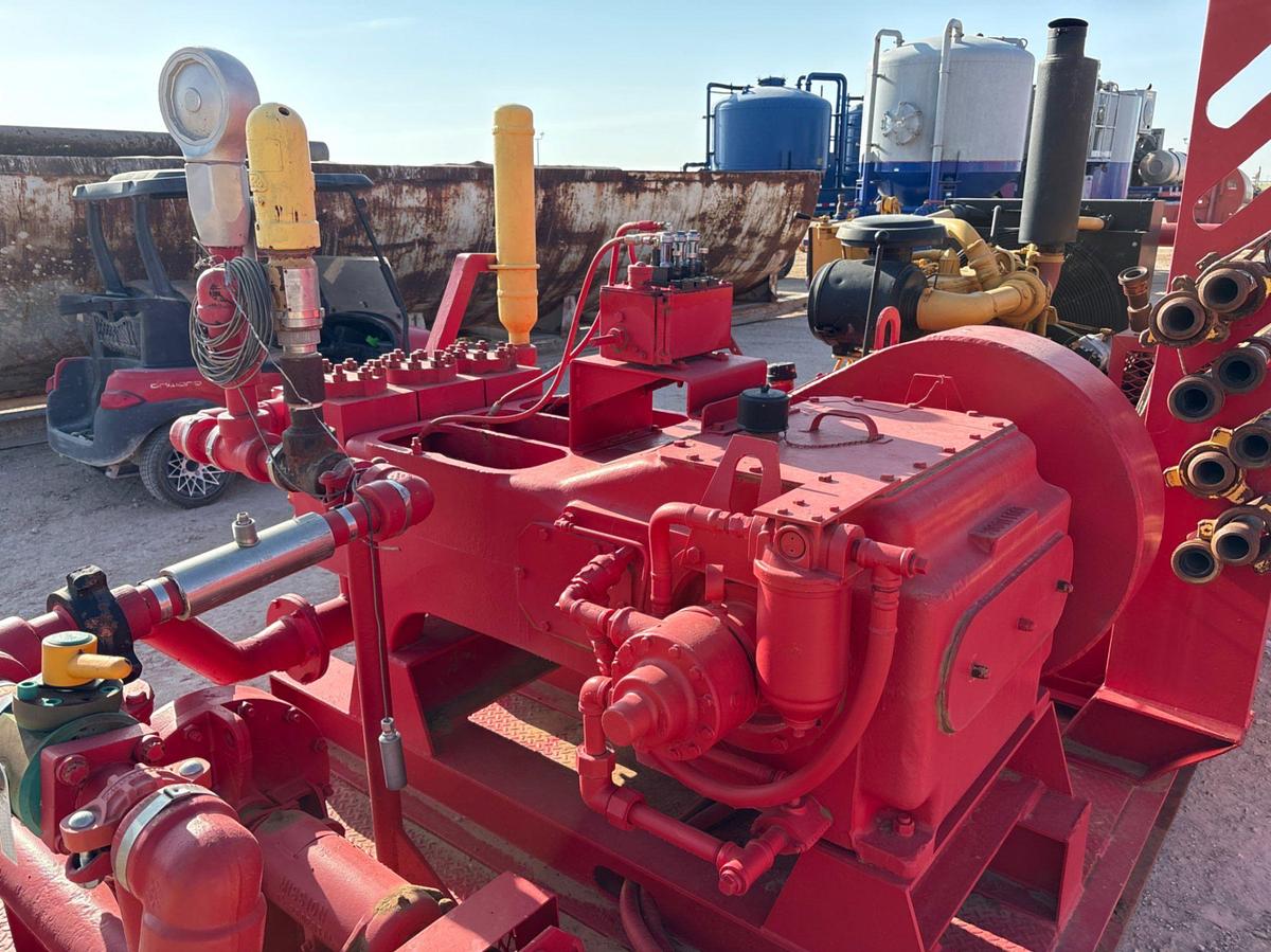 Used Gardner Denver TEE triplex pump unit, skidded