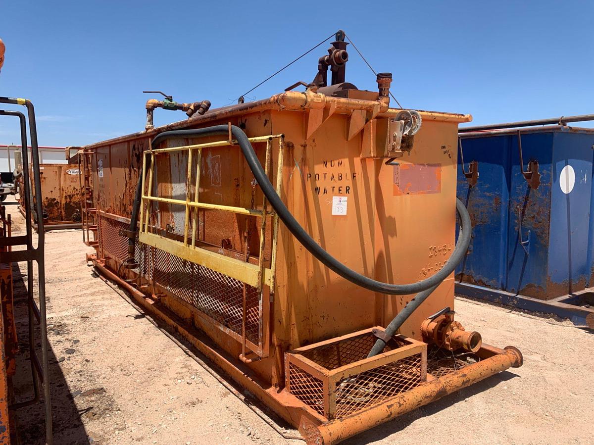 Used 21’ L x 9’ W x 8’ T 115 Bbl Open Top Skidded Tank