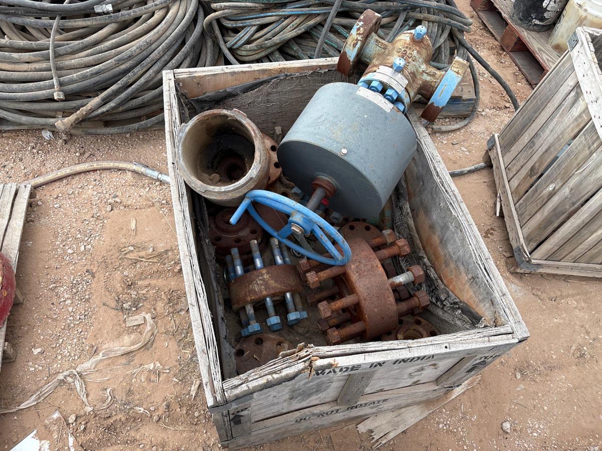 Used (10 pallets) of valve bonnet flanges, blind flanges, 2-1/16” gate valves, etc.