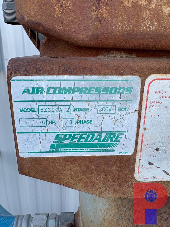 Used SPEEDAIRE MODEL 5Z399A ELECTRIC AIR COMPRESSOR W/ 80 GALLON TANK