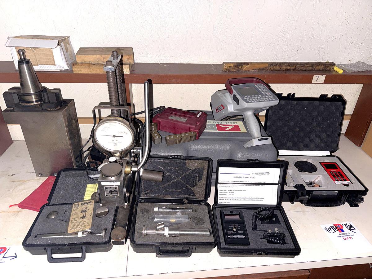 Used SECTION W/ DIGITAL COMPONENTS, PARKER 1115VAC MPI TESTER, KING PORTABLE BRINNEL, FLYMARKER, SPI HARDNESS TESTER
