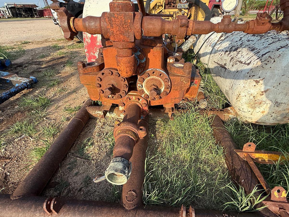 Used GARDNER DENVER FDFXXF 5X8 DUPLEX MUD PUMP P/B CATERPILLAR 3304PC TURBO, SKIDDED