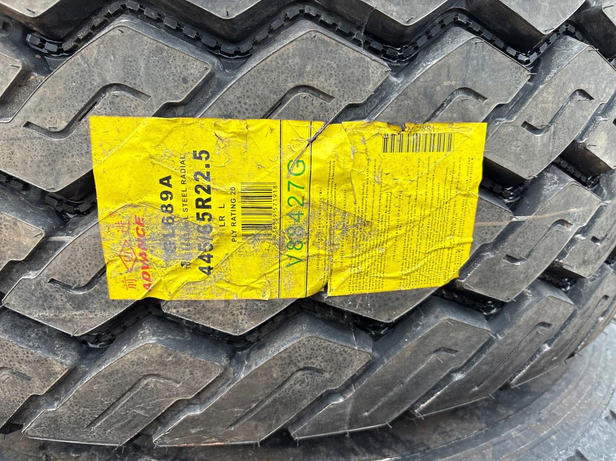 Used (2) new advance 445/65R22.5 tires & (3) 10-lug aluminum wheels