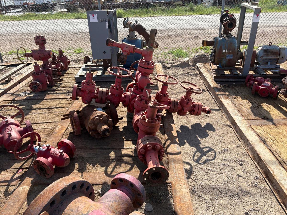 Used Assorted spacer spools, gate valves, & contents of rig matting board