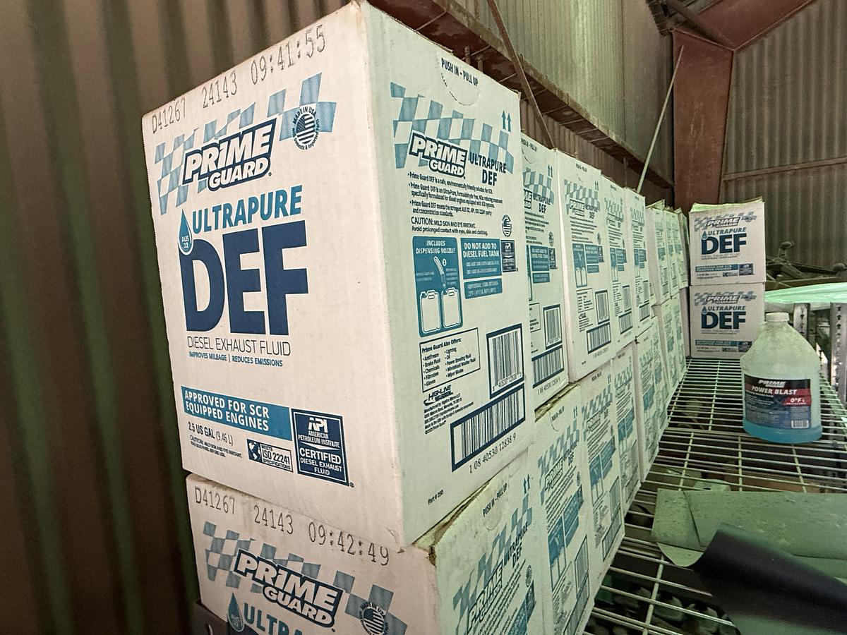 Used 96”L X 24”W X 72”H 3-SHELF RACK W/ TRUCK FLUIDS, ELECTRIC & HAND TOOLS