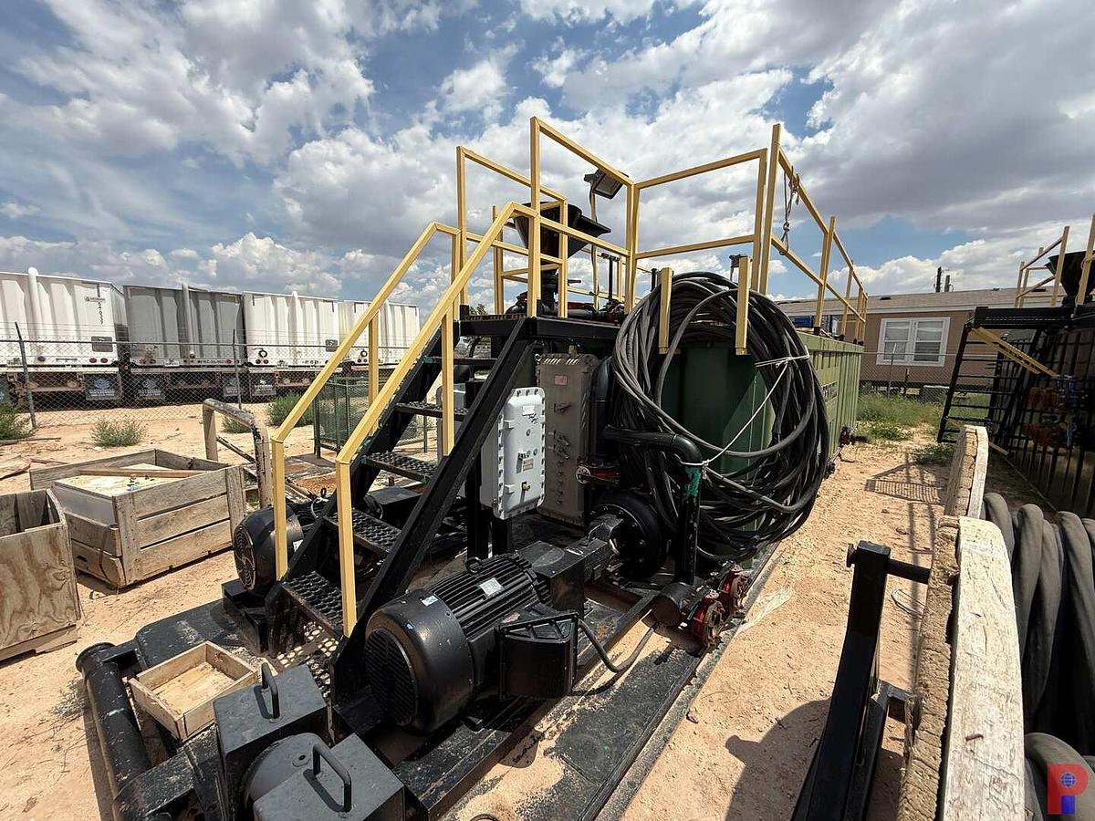 Used 30’L X 8’ W X 5.8’ 3-COMPARTMENT 180 BBL. MIXING TANK P/B (2) 75 HP ELECTRIC MOTORS