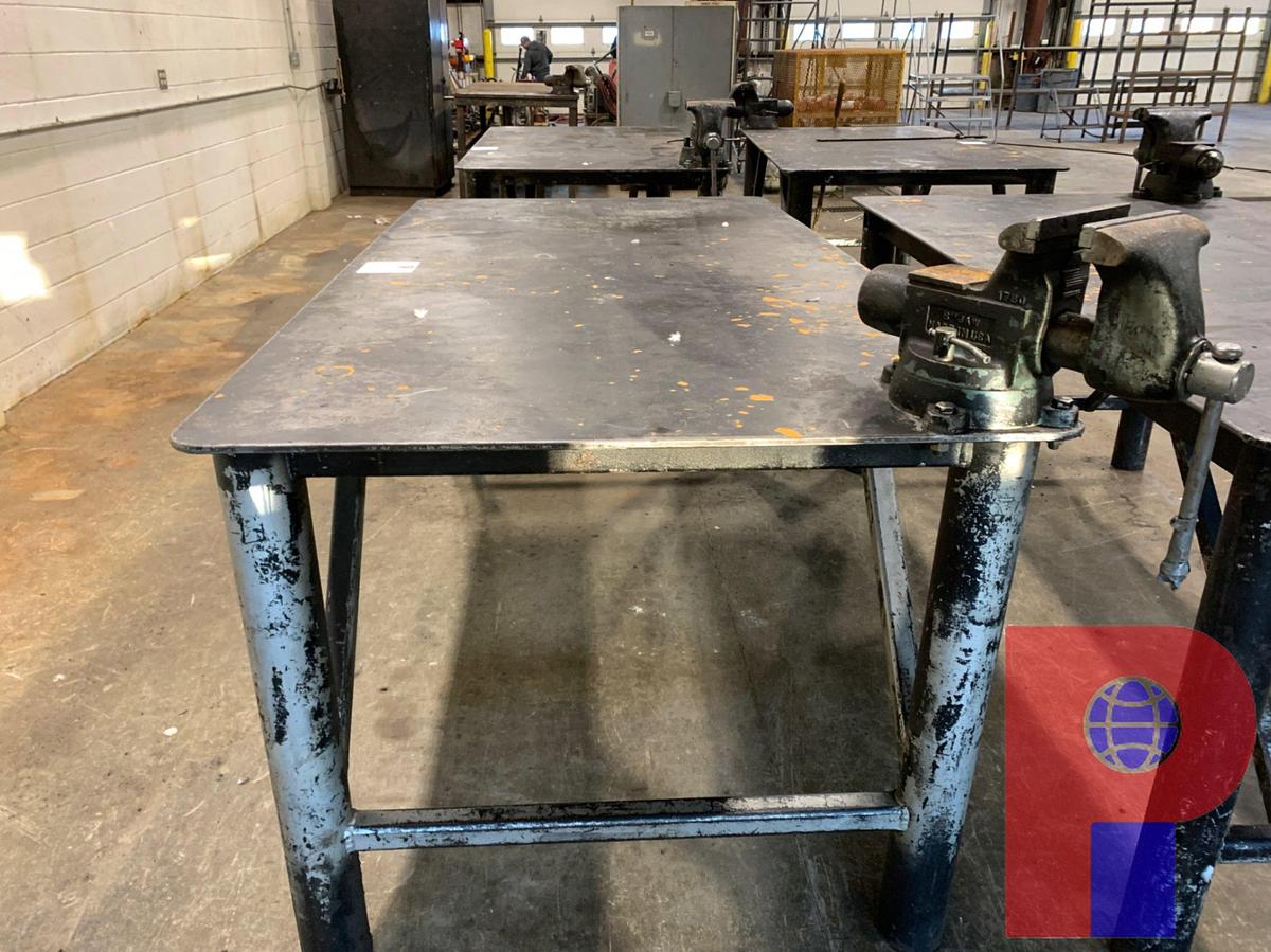 Used 8’ X 4’ STEEL TABLE W/ VICE