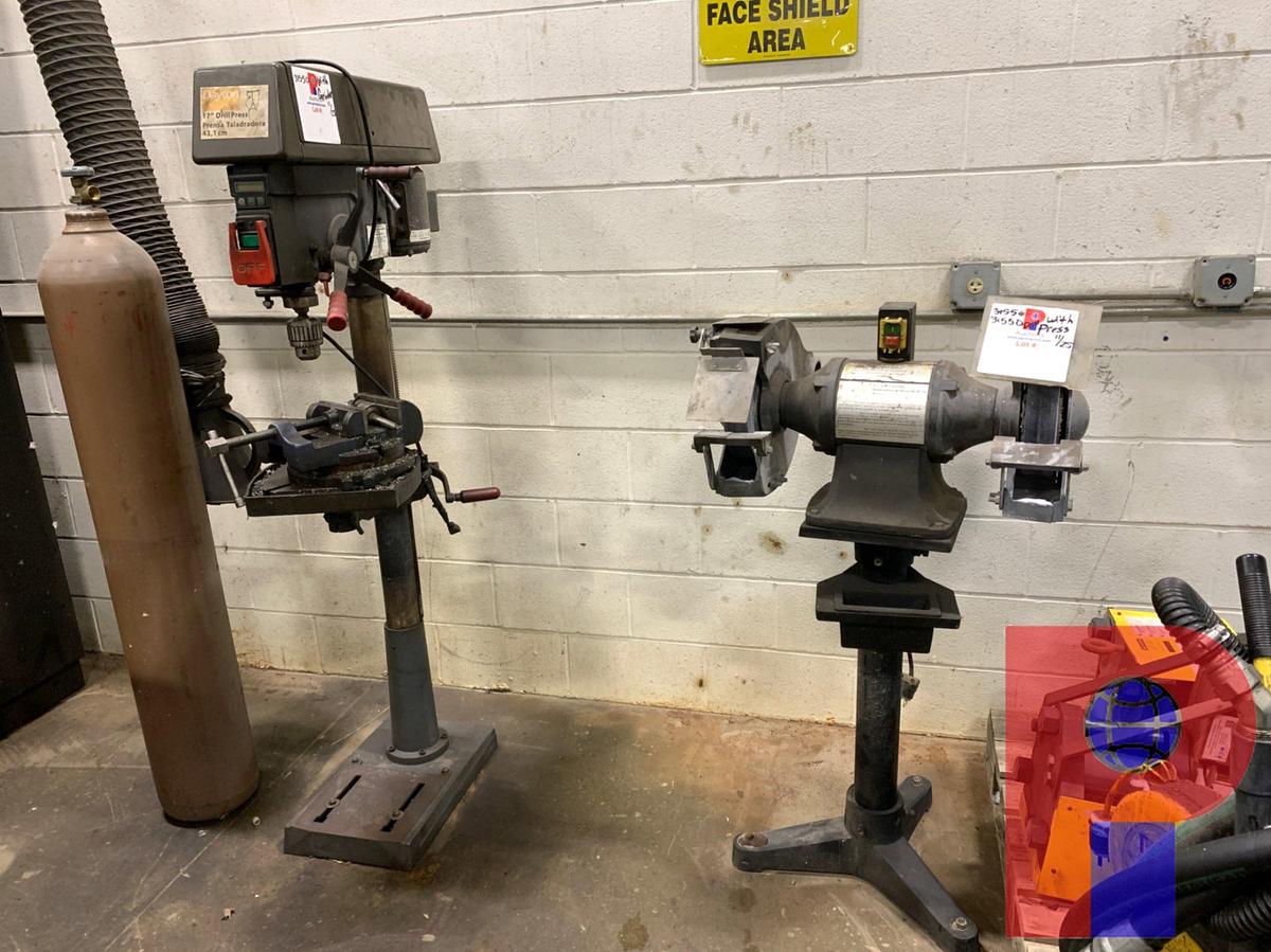 Used 17” DAYTON DRILL PRESS, 12” DAYTON BENCH GRINDER