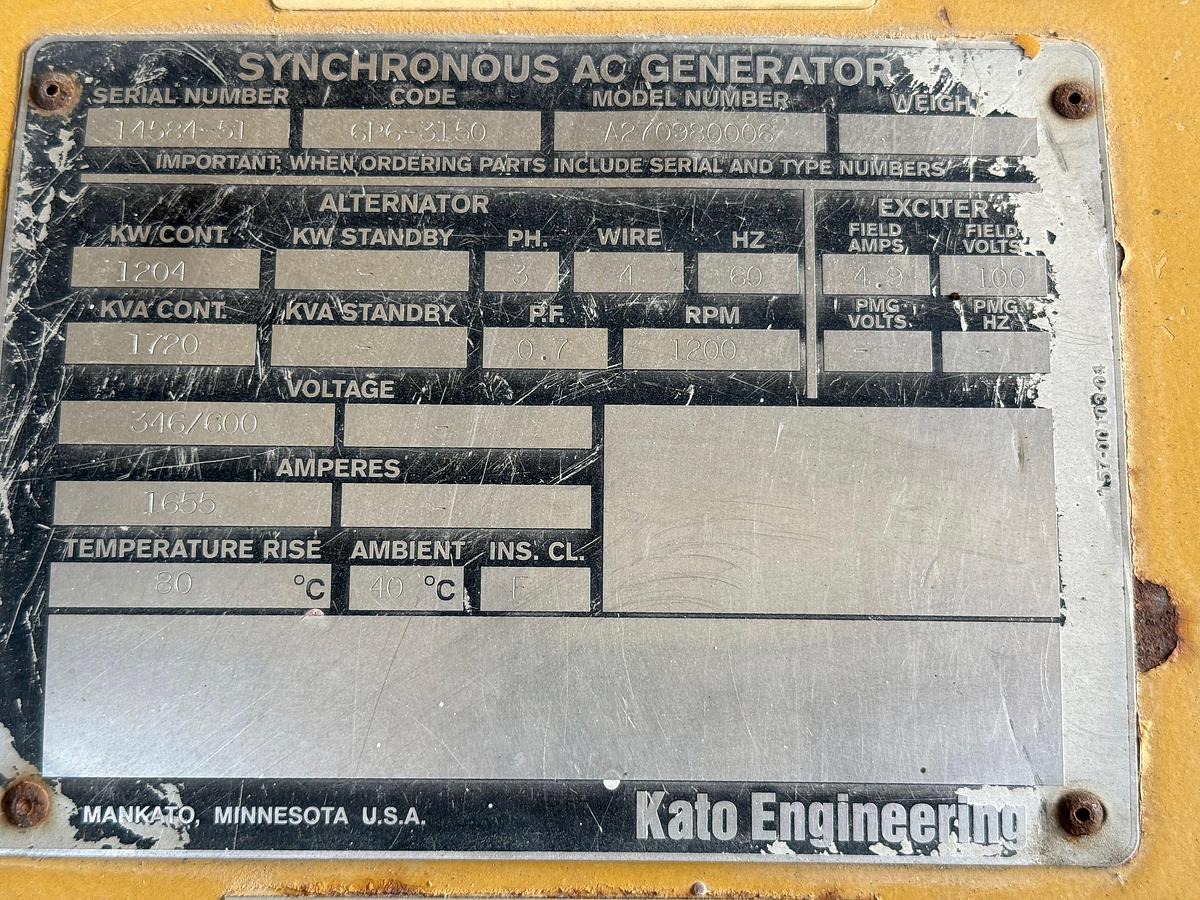 Used KATO 1204-KW DIESEL GENERATOR SET P/B CATERPILLAR 3512B 1621-HP