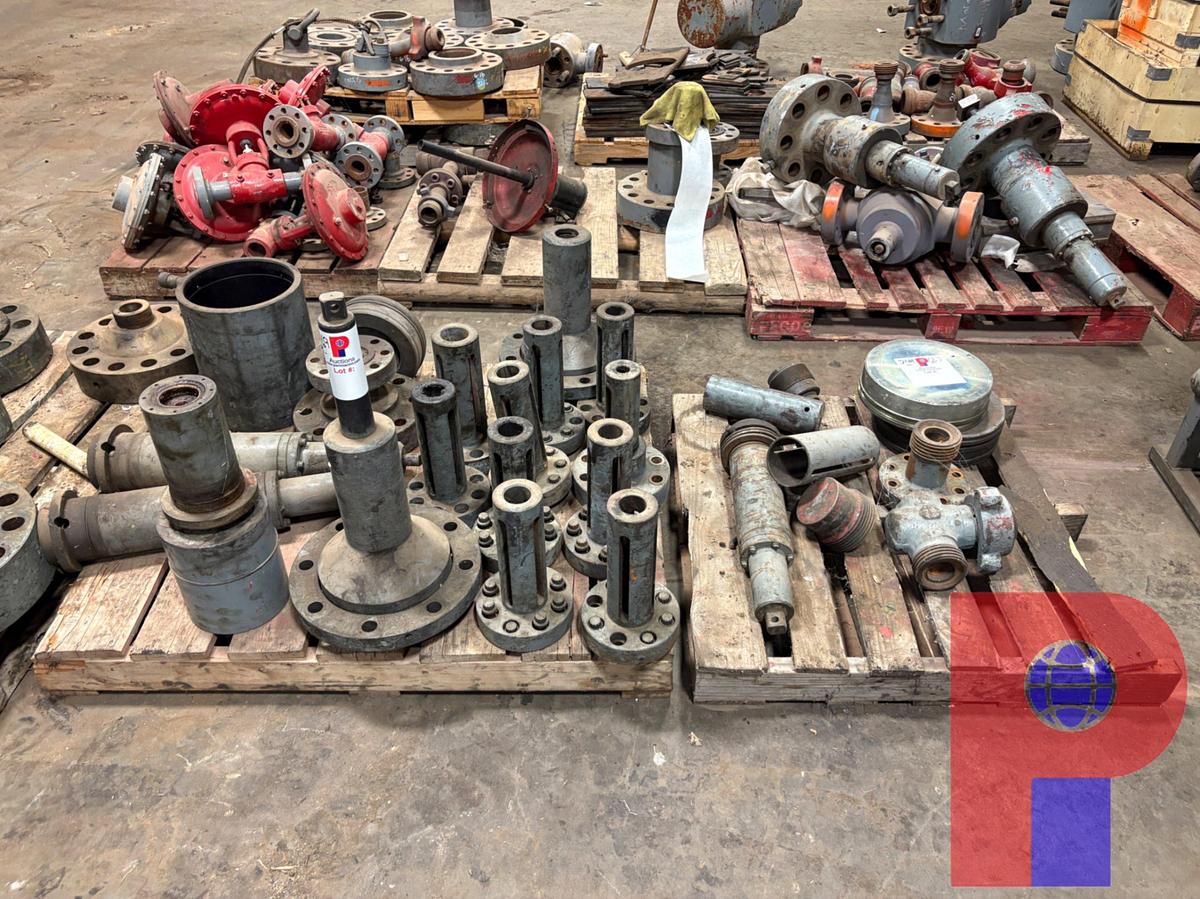 Used (3 PALLETS) W/ (6) BONNET FLANGES, VALVE STEM PROTECTORS, FRAC VALVE STEM COMPONENTS